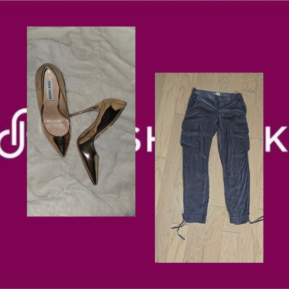 Bundle. Steve Madden Gold Heels and Black Cargo Pants